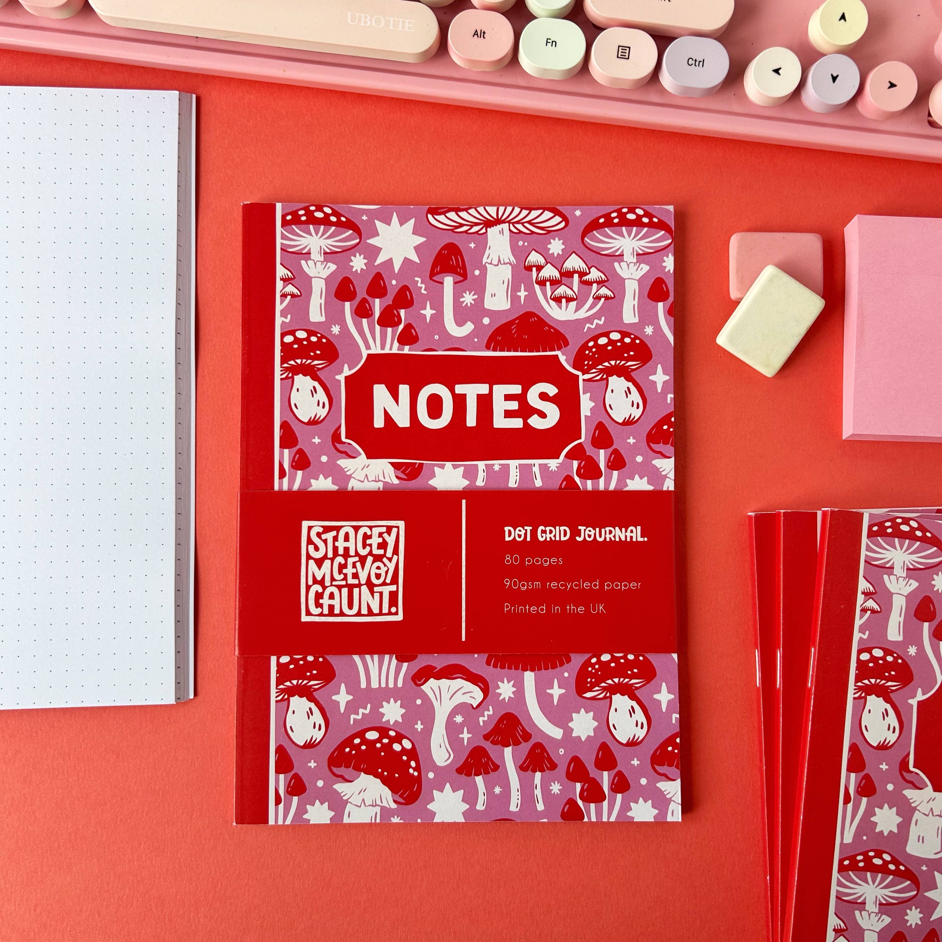 Pink and Red Mushroom Notebook | Stacey McEvoy Caunt