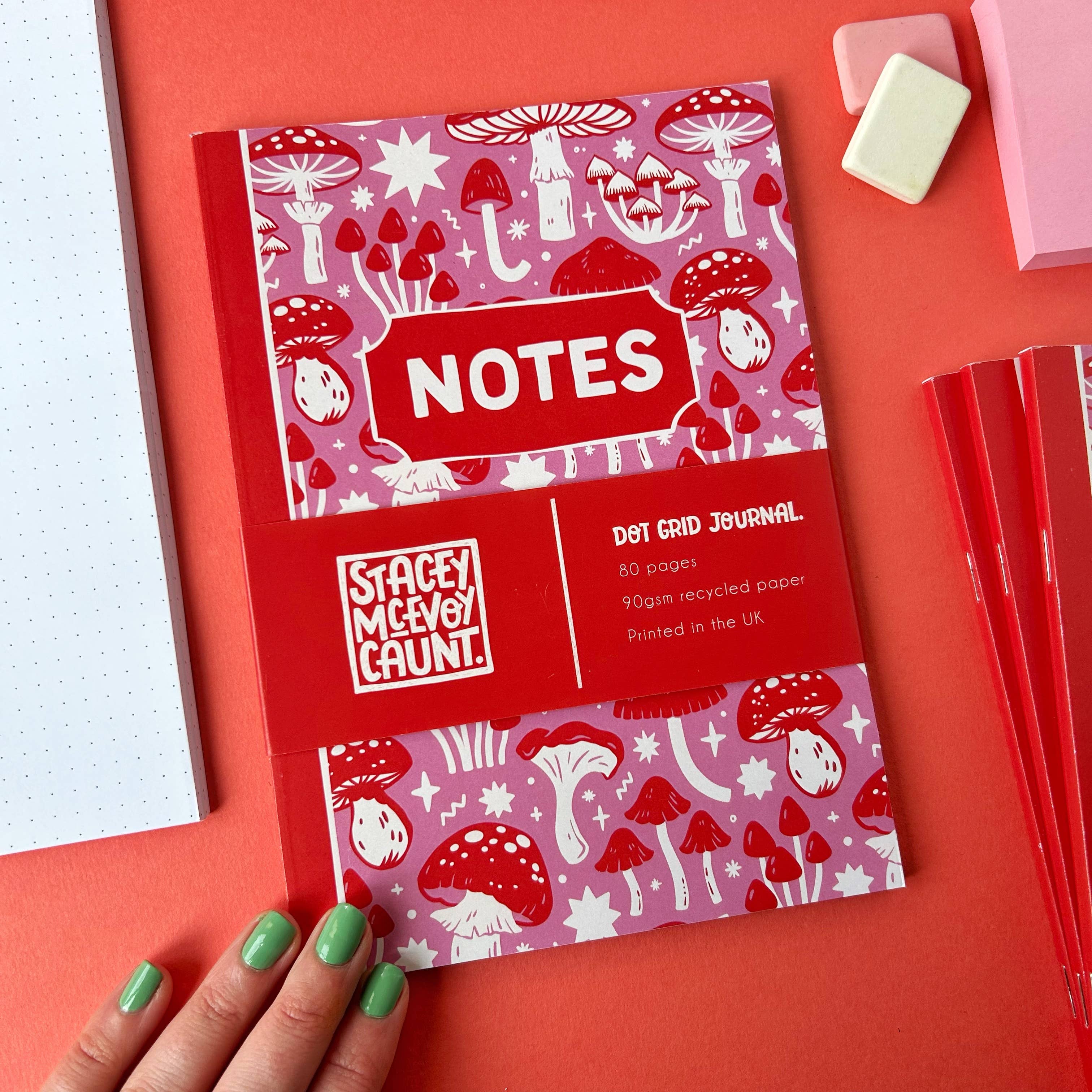 Pink and Red Mushroom Notebook | Stacey McEvoy Caunt