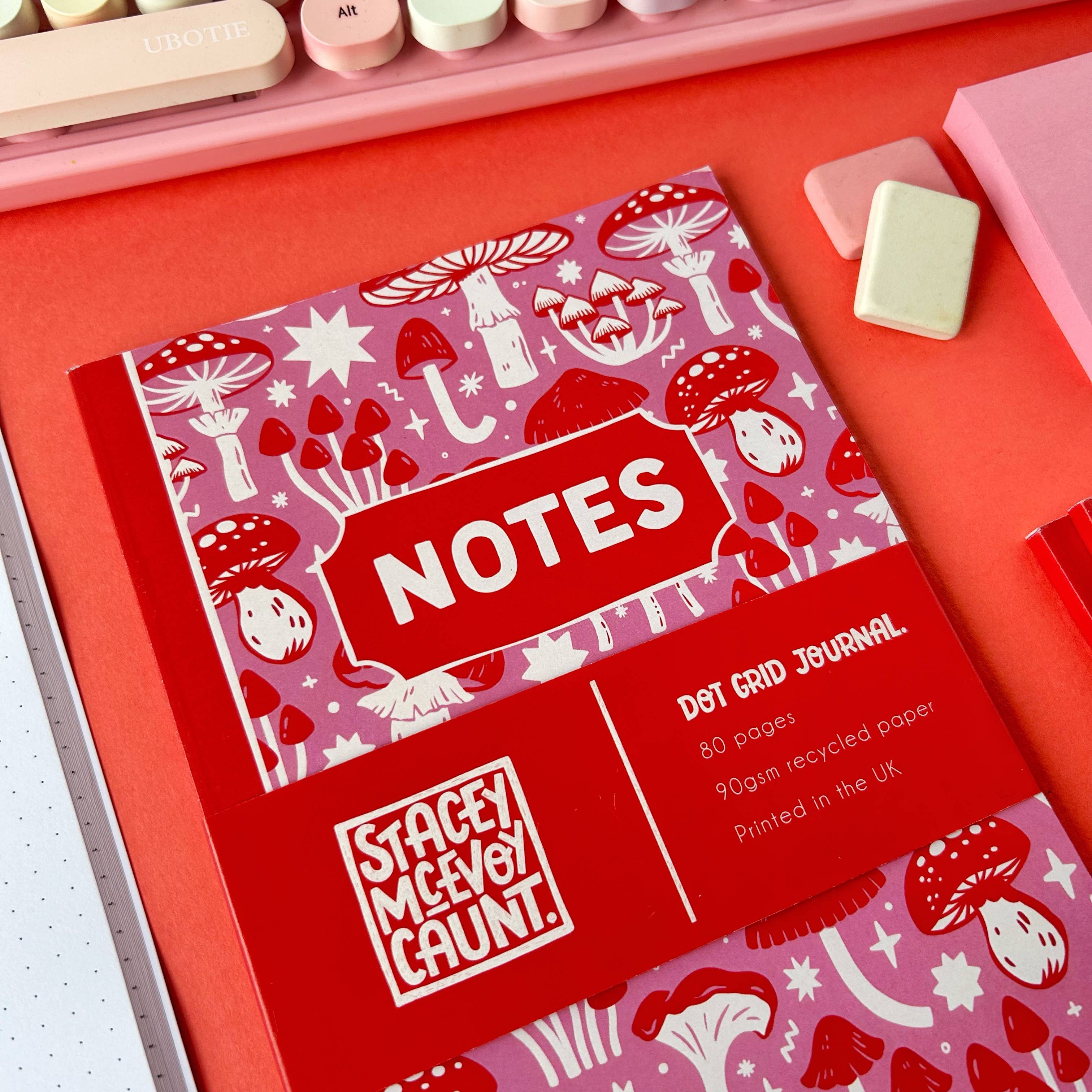 Pink and Red Mushroom Notebook | Stacey McEvoy Caunt
